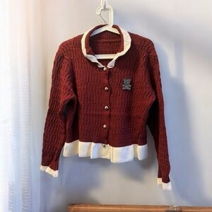 Red and Cream Knit Cardigan